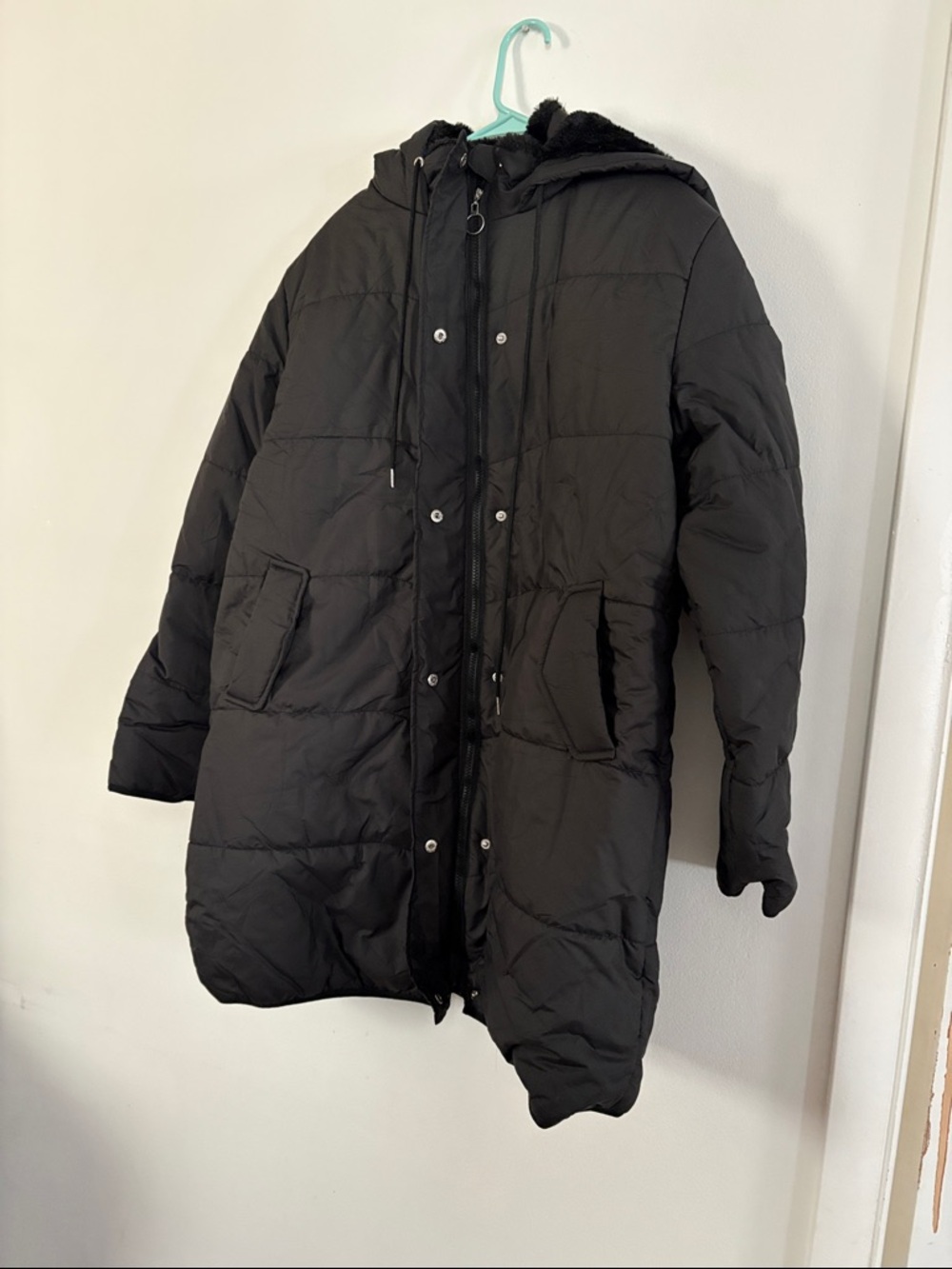 Black Quilted Hooded Puffer Coat